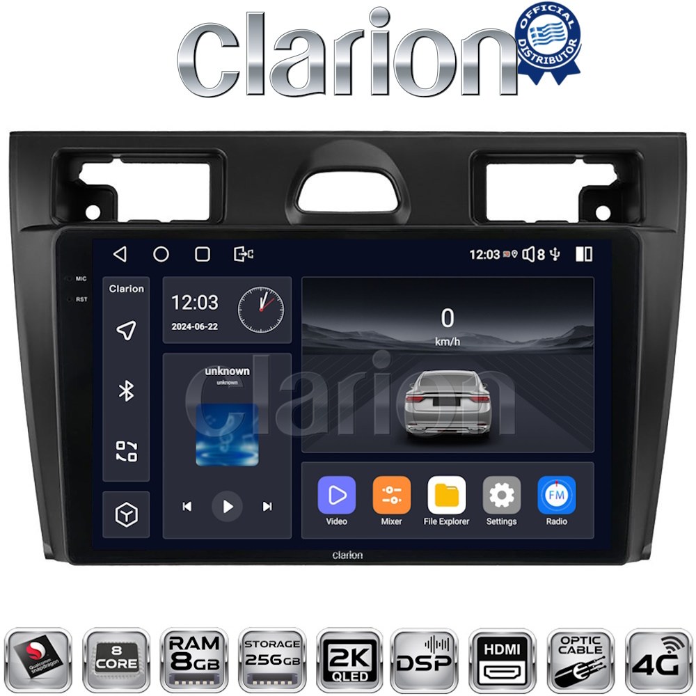CLARION GL75140B Οθόνη OEM Multimedia Αυτοκινήτου για Ford Fiesta 2006 -> 2008 (CarPlay/AndroidAuto/BT/GPS/WIFI/GPRS)