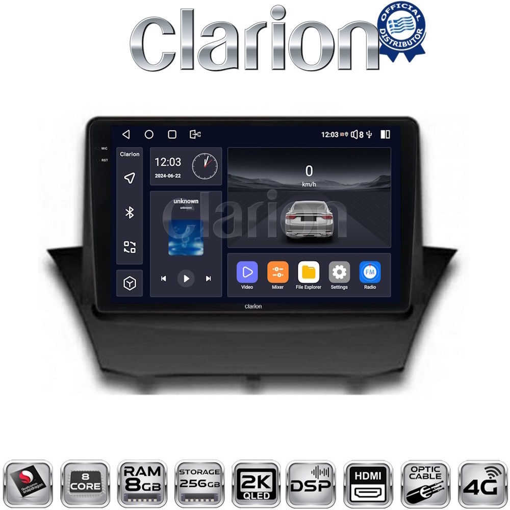 CLARION GL75152 Οθόνη OEM Multimedia Αυτοκινήτου για FORD FIESTA 2008>2009 (CarPlay/AndroidAuto/BT/GPS/WIFI/GPRS)
