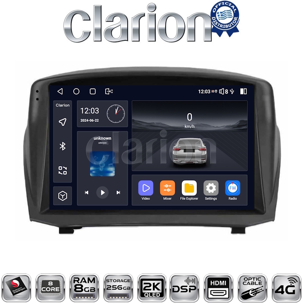 CLARION GL75152B Οθόνη OEM Multimedia Αυτοκινήτου για FORD FIESTA 2009>2017 (CarPlay/AndroidAuto/BT/GPS/WIFI/GPRS)