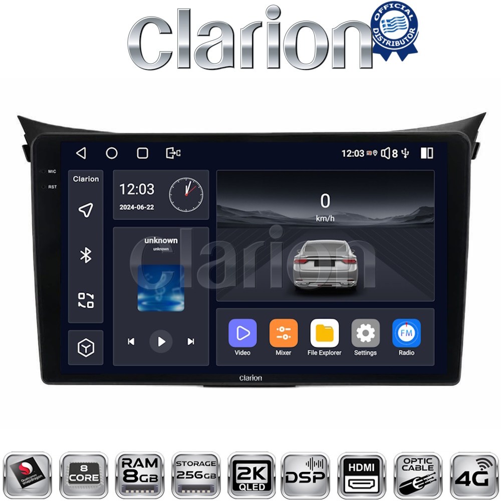 CLARION GL75156 Οθόνη OEM Multimedia Αυτοκινήτου για Hyundai i30 2012 > 2017 (CarPlay/AndroidAuto/BT/GPS/WIFI/GPRS)
