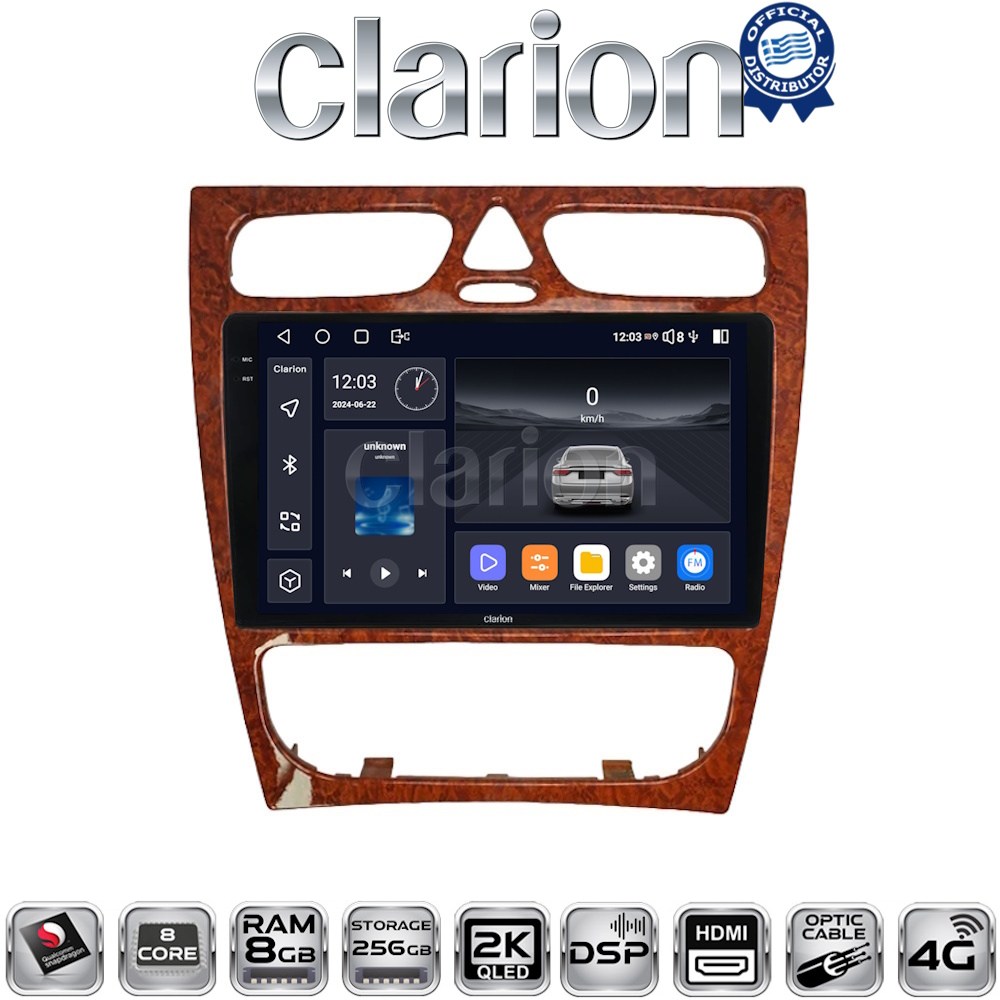 CLARION GL75171W Οθόνη OEM Multimedia Αυτοκινήτου για Mercedes C Class 1999 > 2004 (Προ Facelift) (CarPlay/AndroidAuto/BT/GPS/WIFI/GPRS)