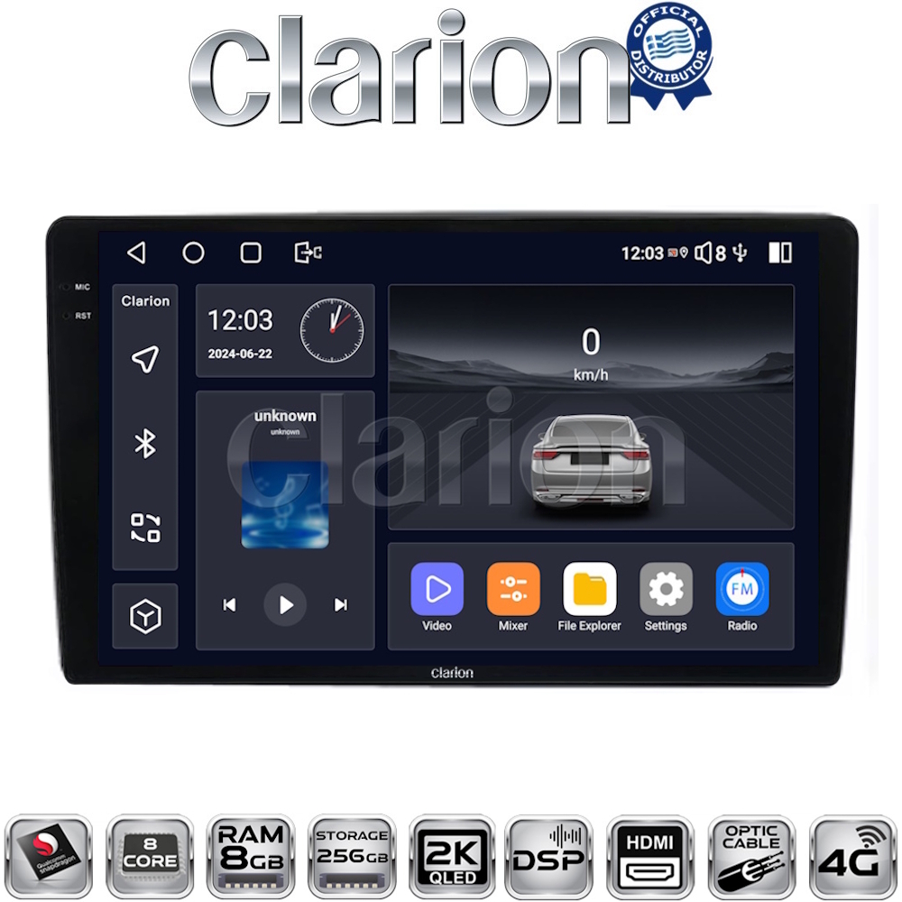 CLARION GL75238 Οθόνη OEM Multimedia Αυτοκινήτου για Ford Focus 07 > 11 - Mondeo 07 > 14 – Galaxy 07 > 14 – S-Max 08 > 14 (CarPlay/AndroidAuto/BT/GPS/WIFI/GPRS)