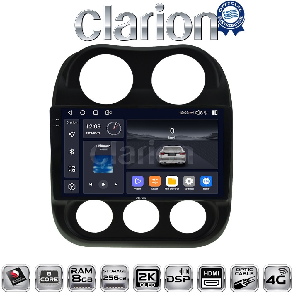 CLARION GL75252 Οθόνη OEM Multimedia Αυτοκινήτου για JEEP COMPASS 2011>2016 (CarPlay/AndroidAuto/BT/GPS/WIFI/GPRS)