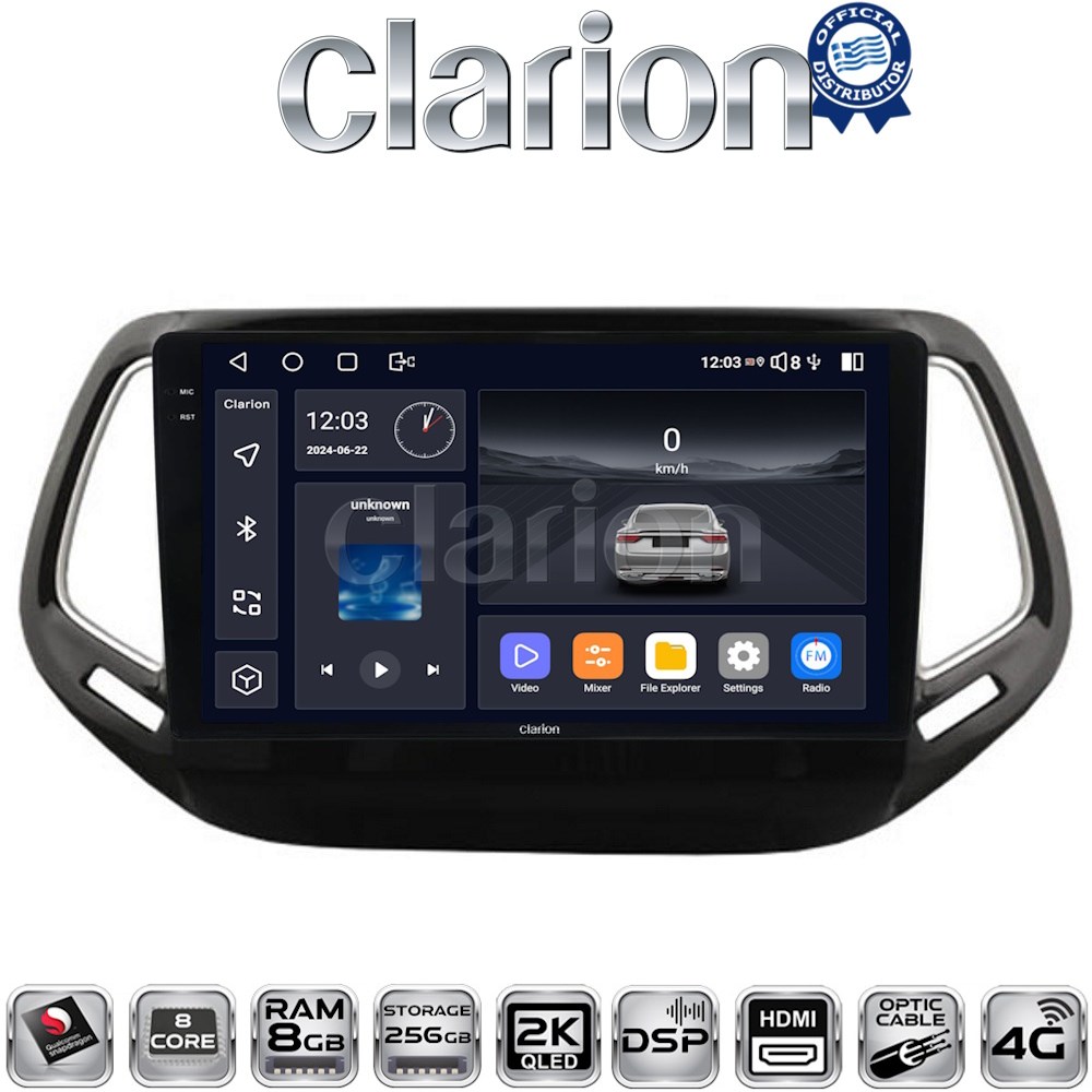 CLARION GL75253 Οθόνη OEM Multimedia Αυτοκινήτου για JEEP COMPASS 2017> (CarPlay/AndroidAuto/BT/GPS/WIFI/GPRS)