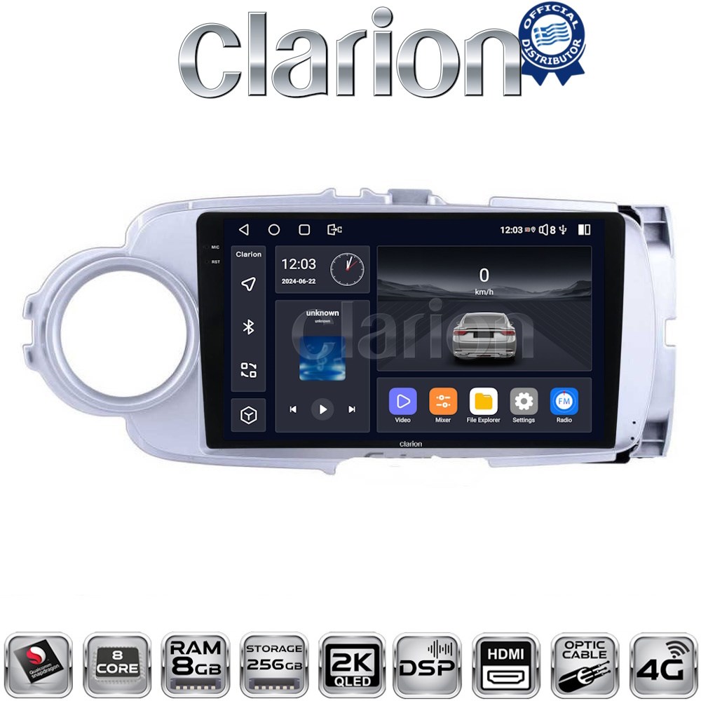 CLARION GL75254 Οθόνη OEM Multimedia Αυτοκινήτου για Toyota Yaris 2012 > 2015 (CarPlay/AndroidAuto/BT/GPS/WIFI/GPRS)