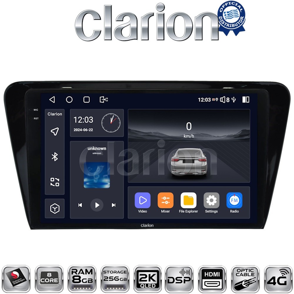 CLARION GL75279 Οθόνη OEM Multimedia Αυτοκινήτου για SKODA OCTAVIA 7 2013> 2020 (CarPlay/AndroidAuto/BT/GPS/WIFI/GPRS)