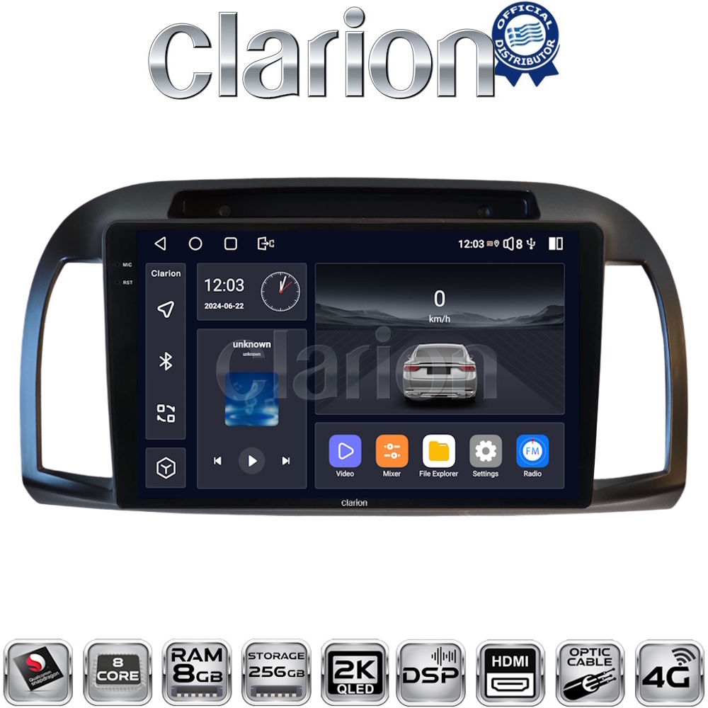 CLARION GL75300B Οθόνη OEM Multimedia Αυτοκινήτου για Nissan Micra 2002 > 2007 (CarPlay/AndroidAuto/BT/GPS/WIFI/GPRS)