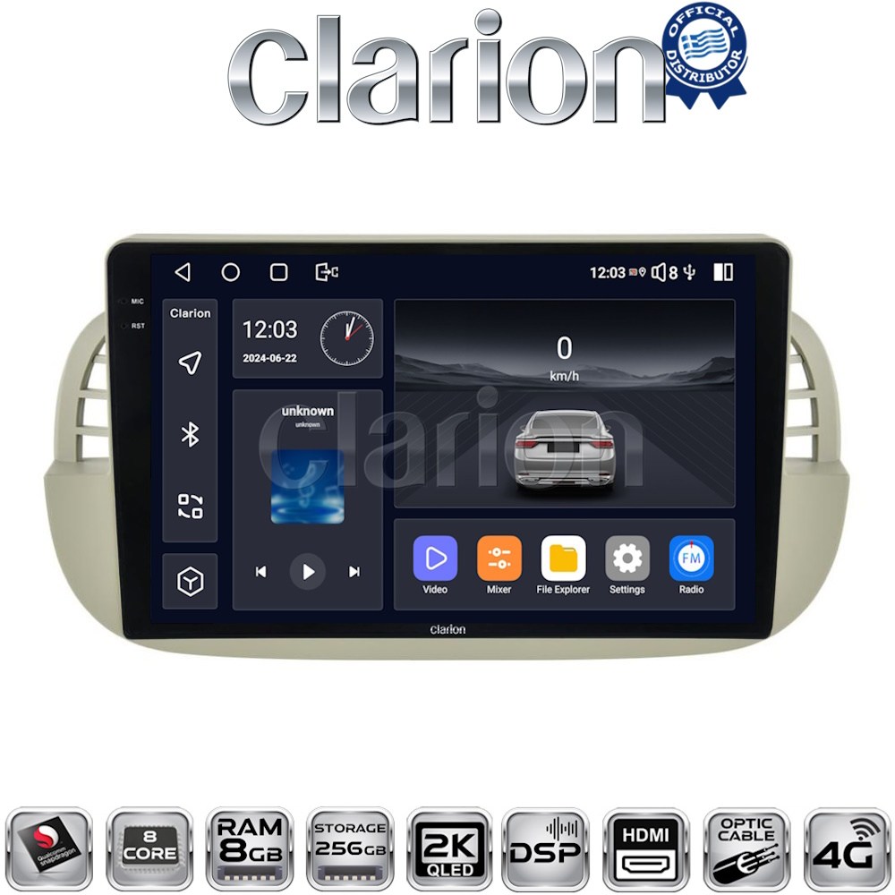 CLARION GL75315 Οθόνη OEM Multimedia Αυτοκινήτου για Fiat 500 2007 > 2016 (CarPlay/AndroidAuto/BT/GPS/WIFI/GPRS)