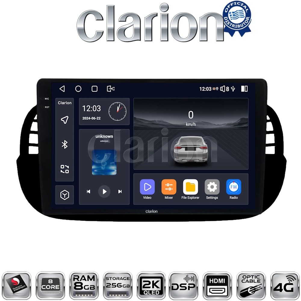 CLARION GL75315B Οθόνη OEM Multimedia Αυτοκινήτου για Fiat 500 2007 > 2016 (CarPlay/AndroidAuto/BT/GPS/WIFI/GPRS)