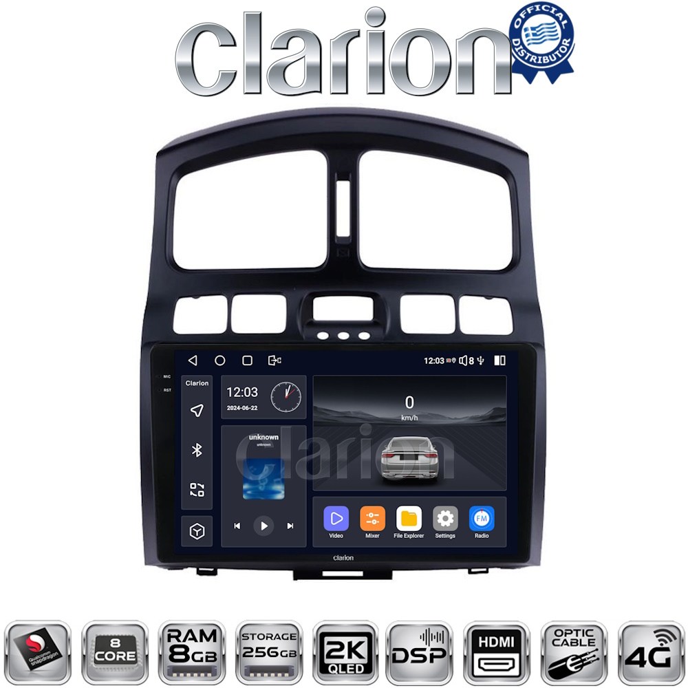 CLARION GL75317 Οθόνη OEM Multimedia Αυτοκινήτου για Hyundai SantaFe 2004 > 2006 (CarPlay/AndroidAuto/BT/GPS/WIFI/GPRS)