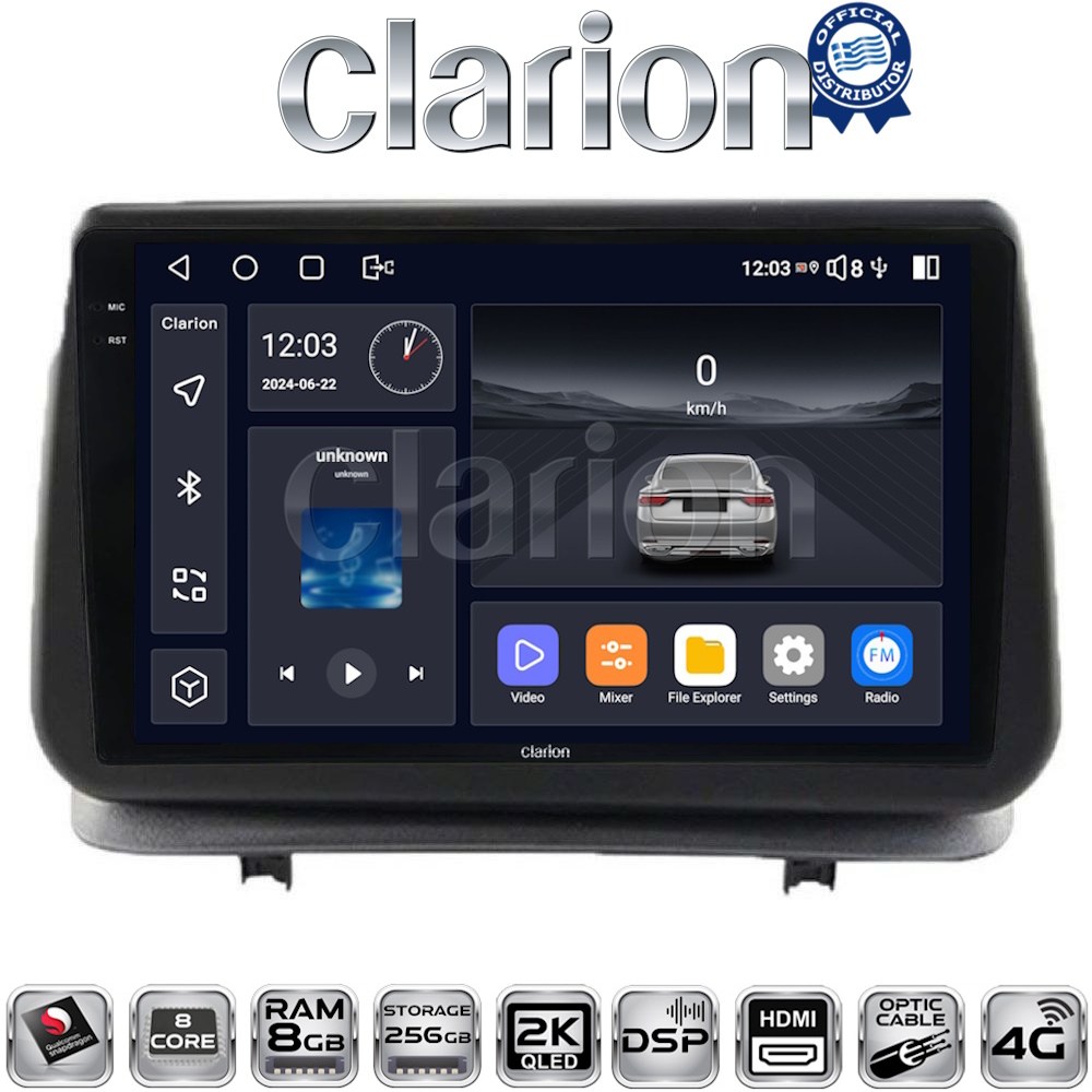 CLARION GL75319 Οθόνη OEM Multimedia Αυτοκινήτου για Renault Clio III 2005 > 2011 (CarPlay/AndroidAuto/BT/GPS/WIFI/GPRS)