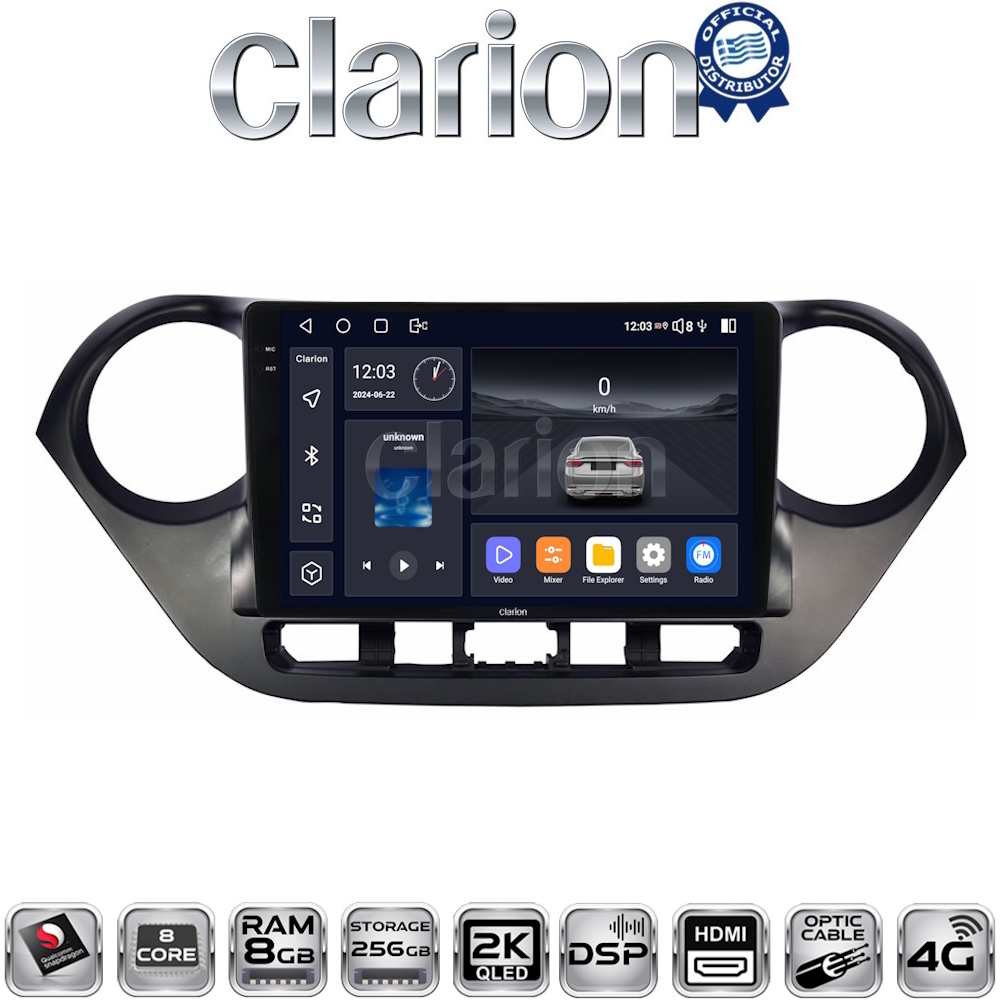 CLARION GL75406 Οθόνη OEM Multimedia Αυτοκινήτου για Hyundai i10 2014> (CarPlay/AndroidAuto/BT/GPS/WIFI/GPRS)