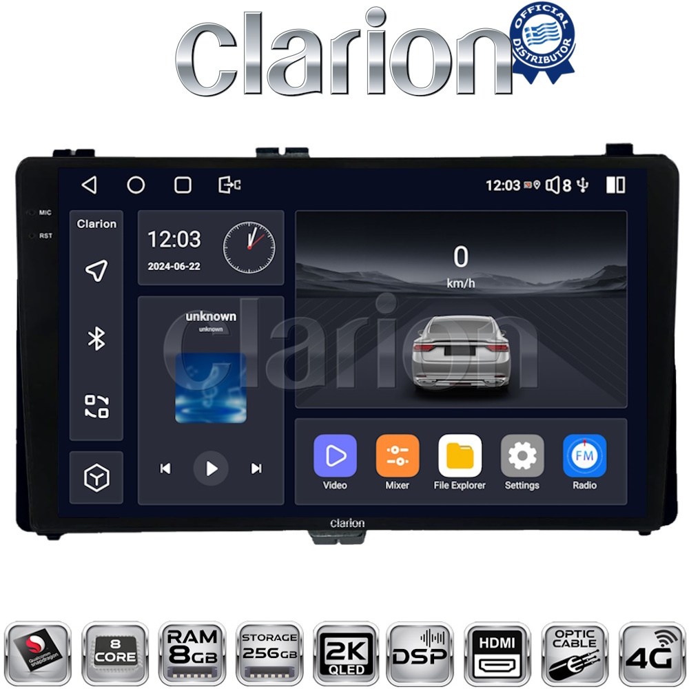 CLARION GL75418 Οθόνη OEM Multimedia Αυτοκινήτου για Toyota Auris '15> & Corolla '17-'19 (CarPlay/AndroidAuto/BT/GPS/WIFI/GPRS)