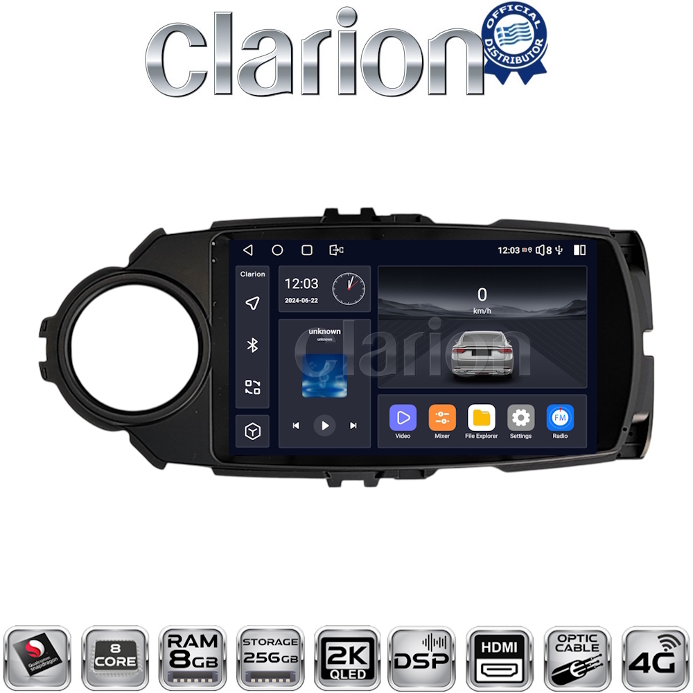 CLARION GL75454B Οθόνη OEM Multimedia Αυτοκινήτου για Toyota Yaris 2015 > 2019 (CarPlay/AndroidAuto/BT/GPS/WIFI/GPRS)
