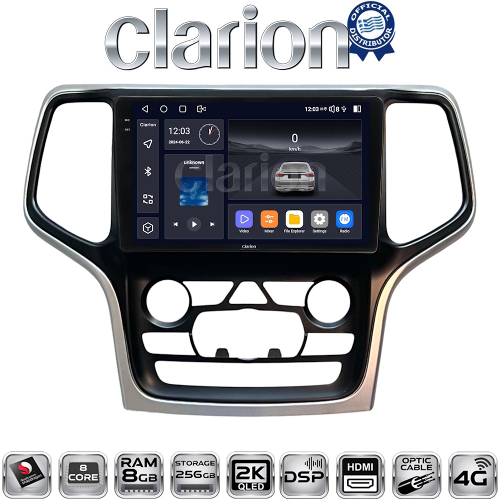 CLARION GL75534A Οθόνη OEM Multimedia Αυτοκινήτου για Jeep Grand Cherokee 2014 > 2019 (CarPlay/AndroidAuto/BT/GPS/WIFI/GPRS)