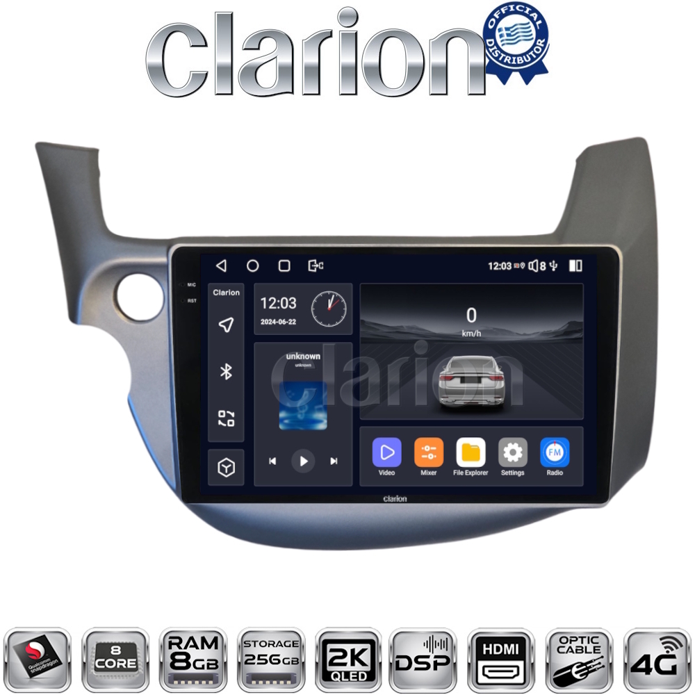 CLARION GL75549G Οθόνη OEM Multimedia Αυτοκινήτου για Honda Jazz 2008 > 2012 (CarPlay/AndroidAuto/BT/GPS/WIFI/GPRS)