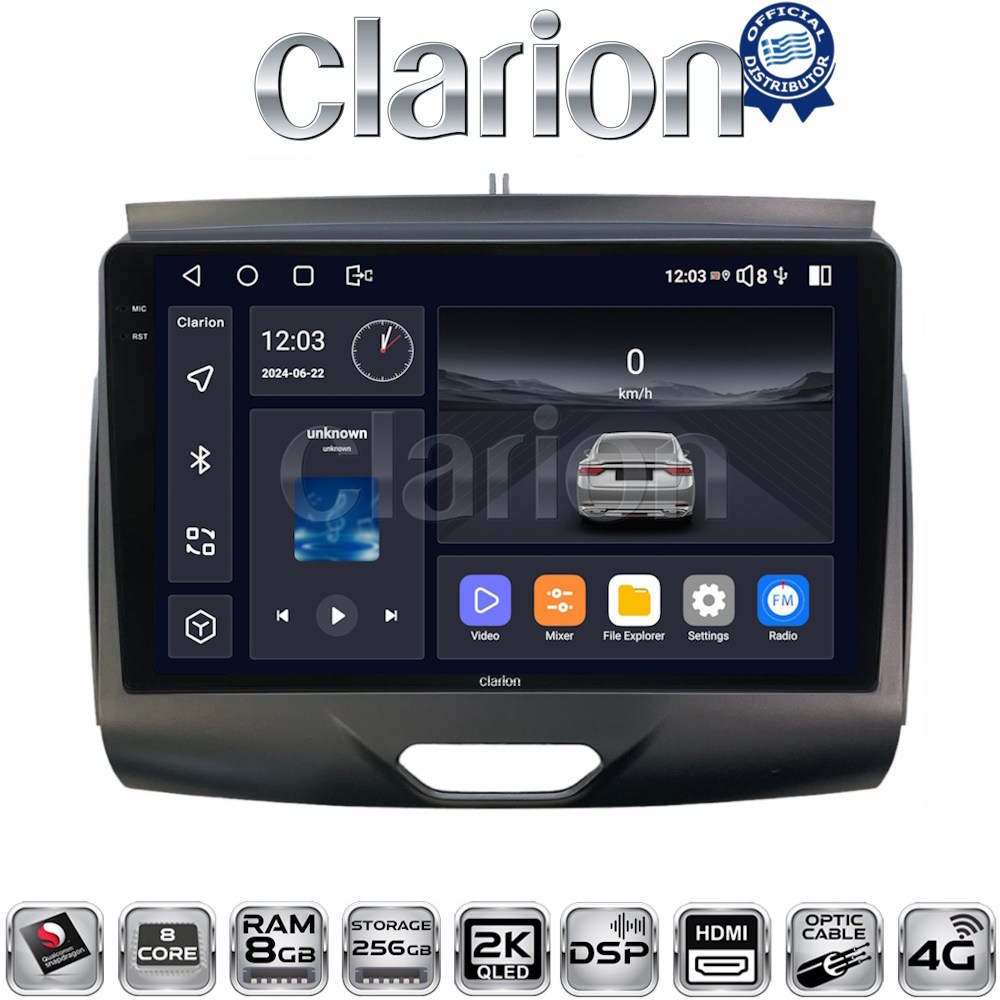 CLARION GL75576A Οθόνη OEM Multimedia Αυτοκινήτου για Ford Ranger 2015 > 2020 (CarPlay/AndroidAuto/BT/GPS/WIFI/GPRS)