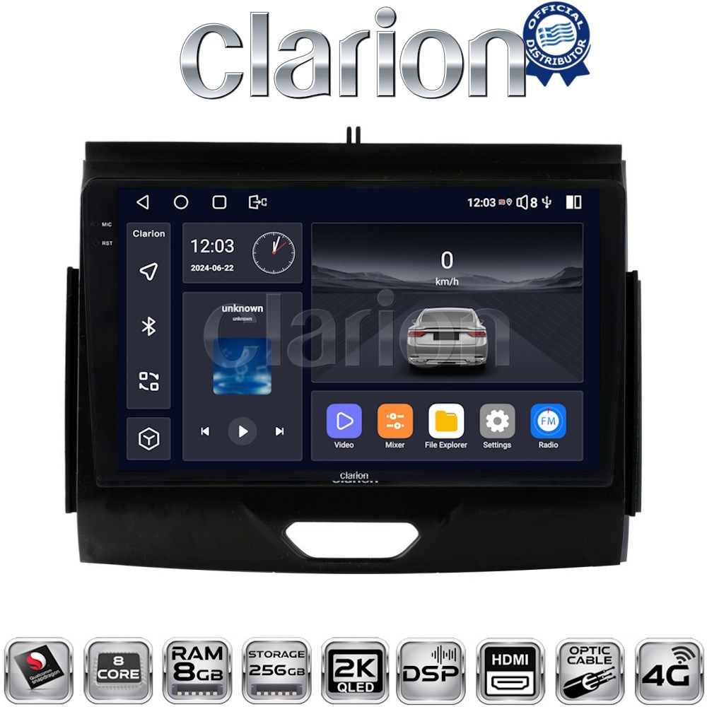 CLARION GL75576B Οθόνη OEM Multimedia Αυτοκινήτου για FORD RANGER 2015>2020 (CarPlay/AndroidAuto/BT/GPS/WIFI/GPRS)