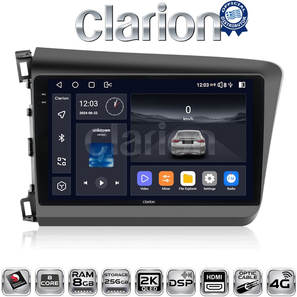 CLARION GL75630 Οθόνη OEM Multimedia Αυτοκινήτου για Honda Civic 2012 > 2016 (CarPlay/AndroidAuto/BT/GPS/WIFI/GPRS)