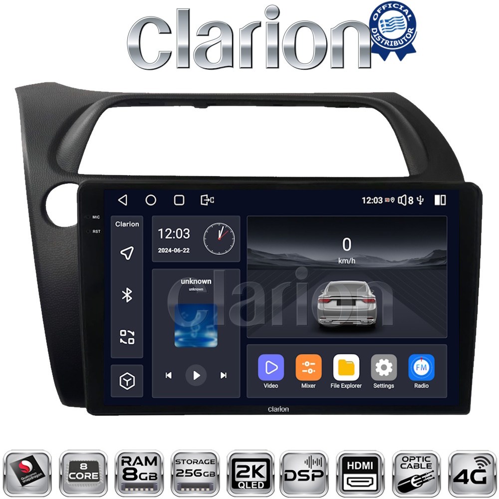 CLARION GL75744 Οθόνη OEM Multimedia Αυτοκινήτου για HONDA CIVIC 3/5D 2006-2012 (CarPlay/AndroidAuto/BT/GPS/WIFI/GPRS)