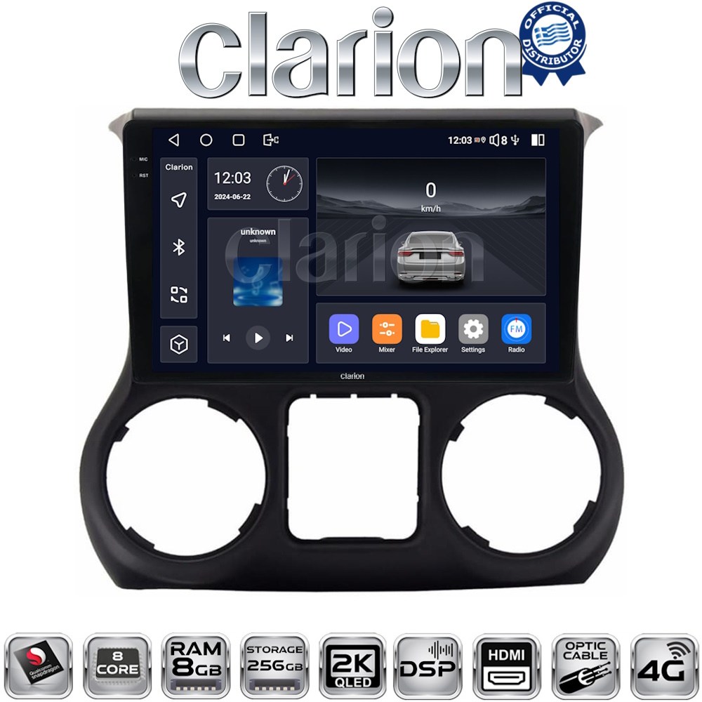 CLARION GL75745 Οθόνη OEM Multimedia Αυτοκινήτου για JEEP WRANGLER 2011>2018 (CarPlay/AndroidAuto/BT/GPS/WIFI/GPRS)