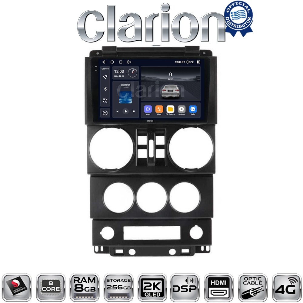 CLARION GL75748 Οθόνη OEM Multimedia Αυτοκινήτου για JEEP WRANGLER 2007 > 2011 (CarPlay/AndroidAuto/BT/GPS/WIFI/GPRS)