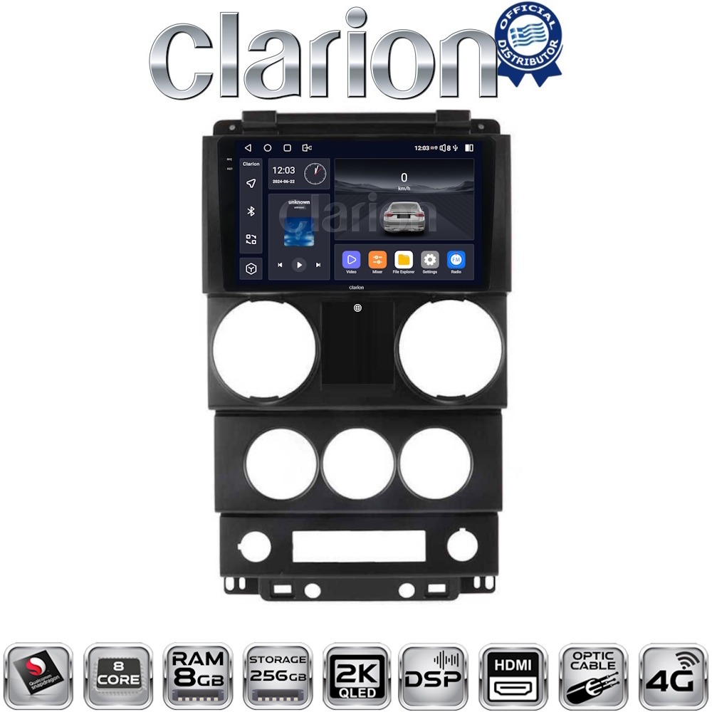 CLARION GL75748C Οθόνη OEM Multimedia Αυτοκινήτου για Jeep Wrangler 2007 > 2011 (CarPlay/AndroidAuto/BT/GPS/WIFI/GPRS)