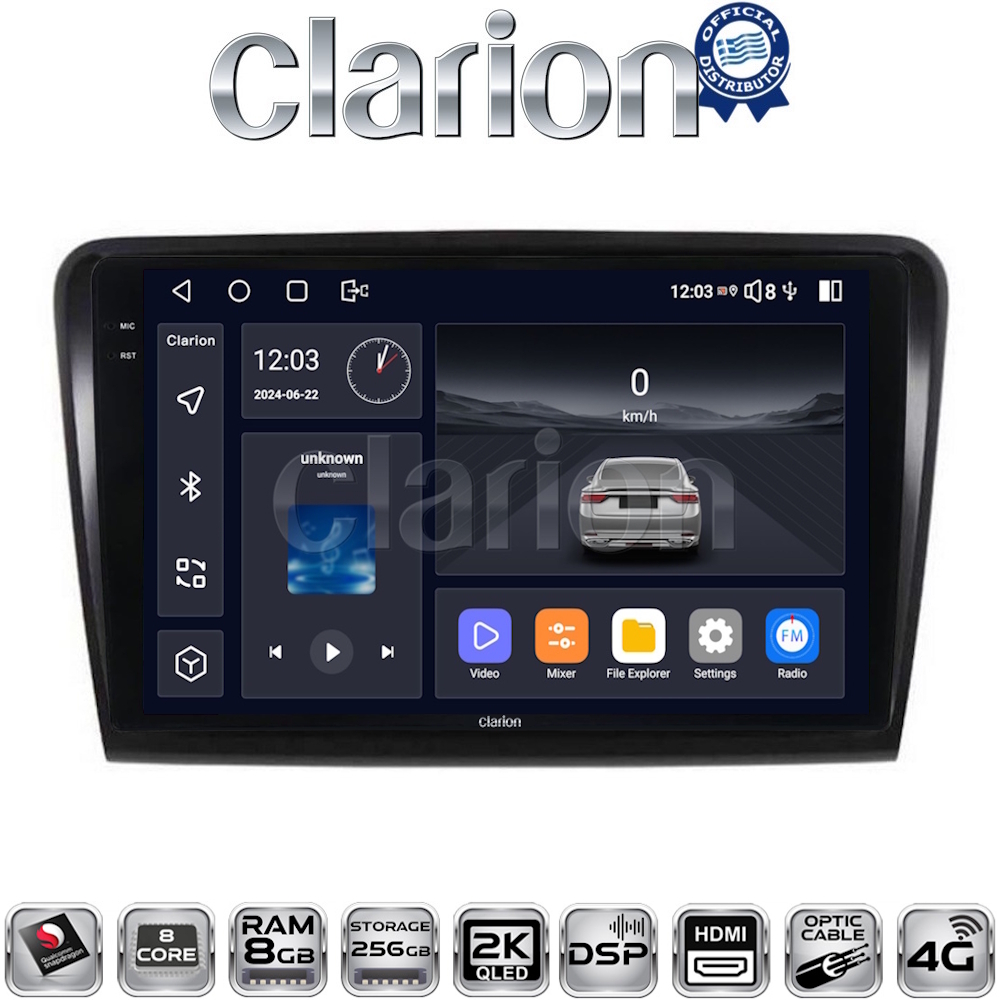 CLARION GL75982 Οθόνη OEM Multimedia Αυτοκινήτου για SK SUPERB 2008>2015 (CarPlay/AndroidAuto/BT/GPS/WIFI/GPRS)