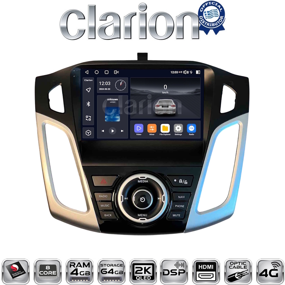 CLARION GLK74150 Οθόνη OEM Multimedia Αυτοκινήτου για Ford Focus 2011 > 2018 (CarPlay/AndroidAuto/BT/GPS/WIFI/GPRS)