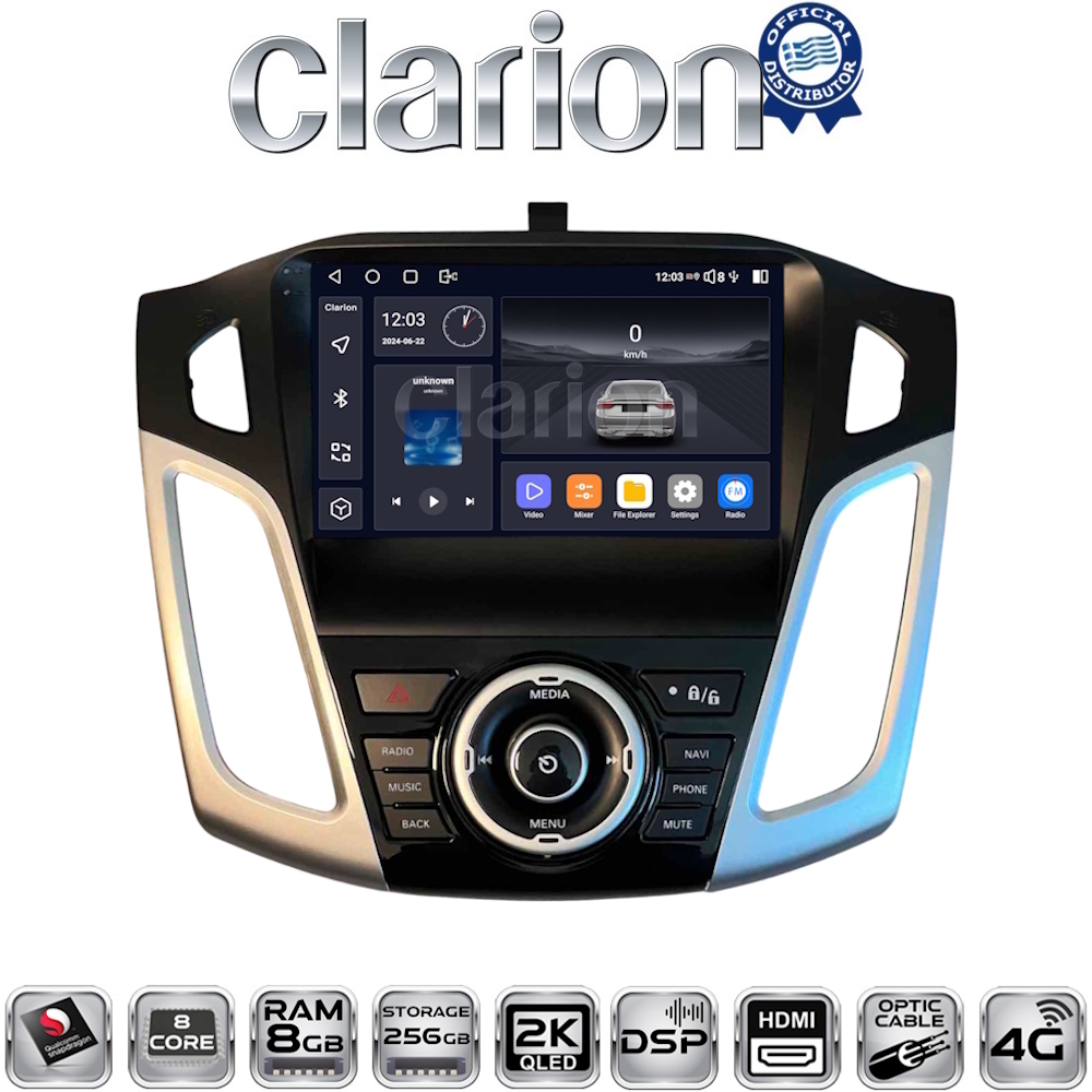 CLARION GLK75150 Οθόνη OEM Multimedia Αυτοκινήτου για Ford Focus 2011 > 2018 (CarPlay/AndroidAuto/BT/GPS/WIFI/GPRS)