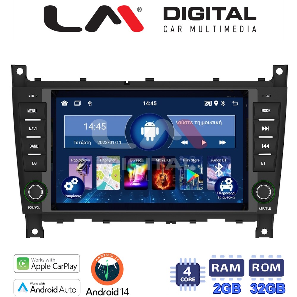 LM Digital - LM N4093 GPS Οθόνη OEM Multimedia Αυτοκινήτου για MERCEDES C (W203) 04>07, CLC 04>08 (CarPlay/AndroidAuto/BT/GPS/WIFI)