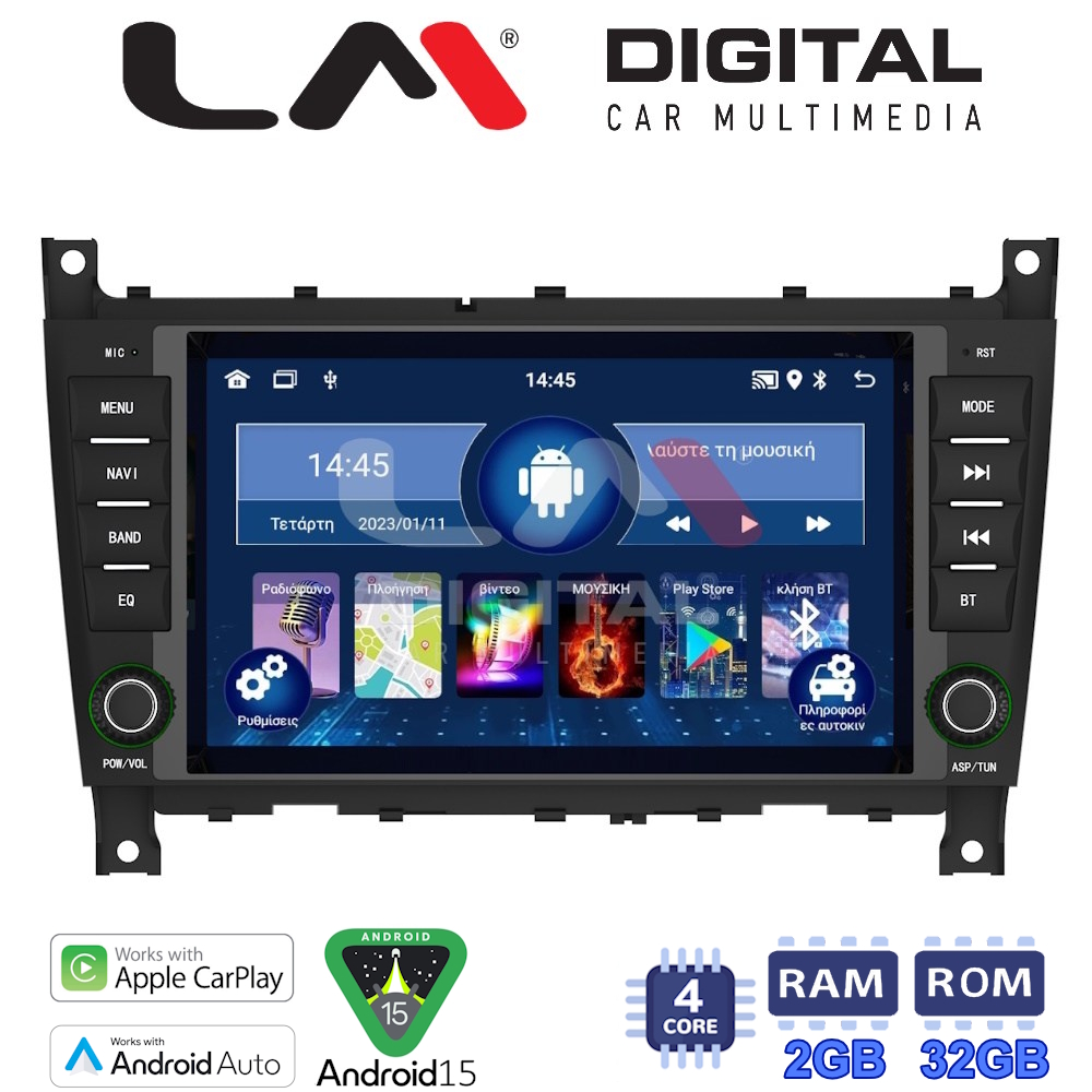 LM Digital - LM V4093 GPS Οθόνη OEM Multimedia Αυτοκινήτου για MERCEDES C (W203) 04>07, CLC 04>08 (CarPlay/AndroidAuto/BT/GPS/WIFI)