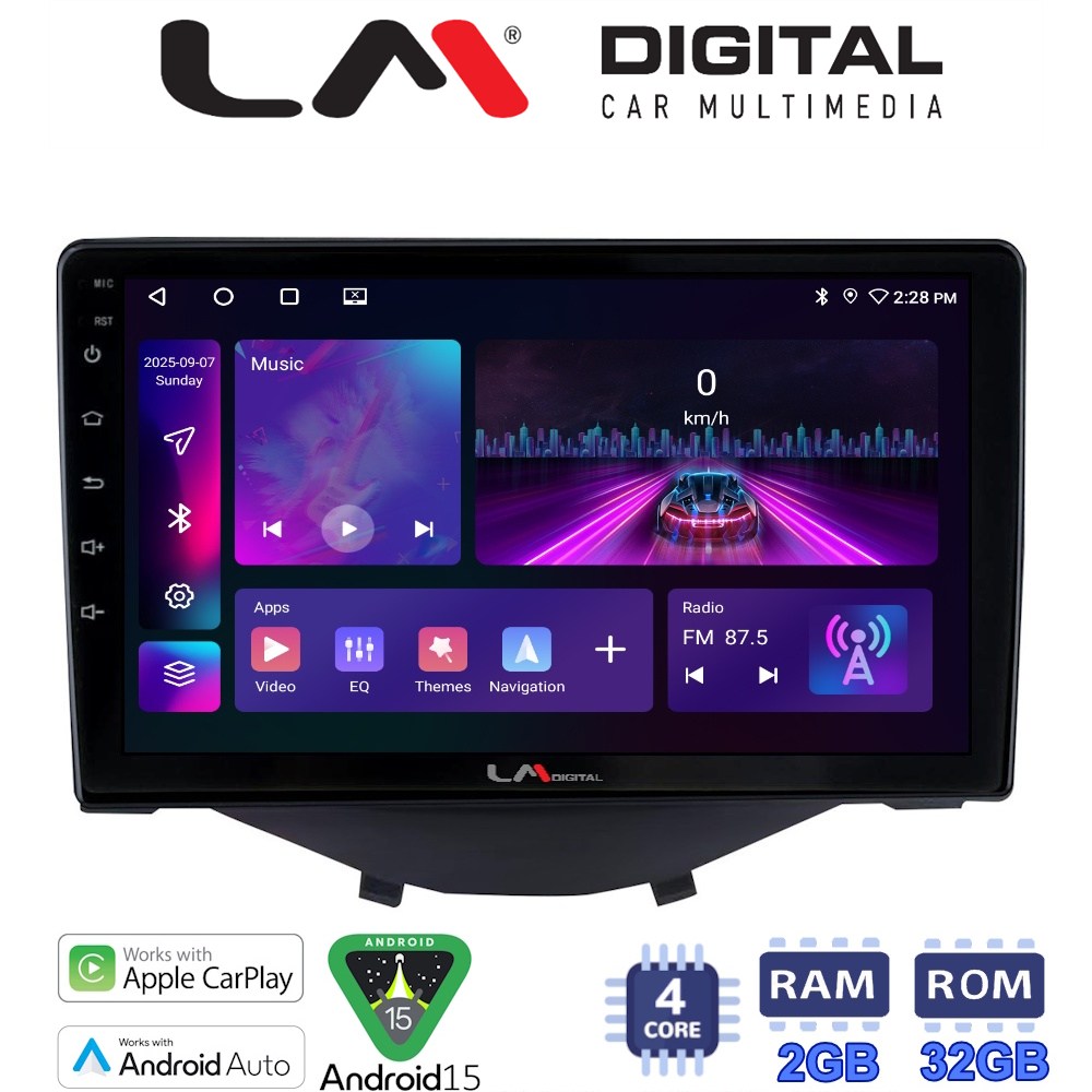 LM Digital - LM ZA4564B GPS Οθόνη OEM Multimedia Αυτοκινήτου για Toyota Aygo 2014 > Citroen C1 2014 > Peugeot 107 2014 > (CarPlay/AndroidAuto/BT/GPS/WIFI/GPRS)