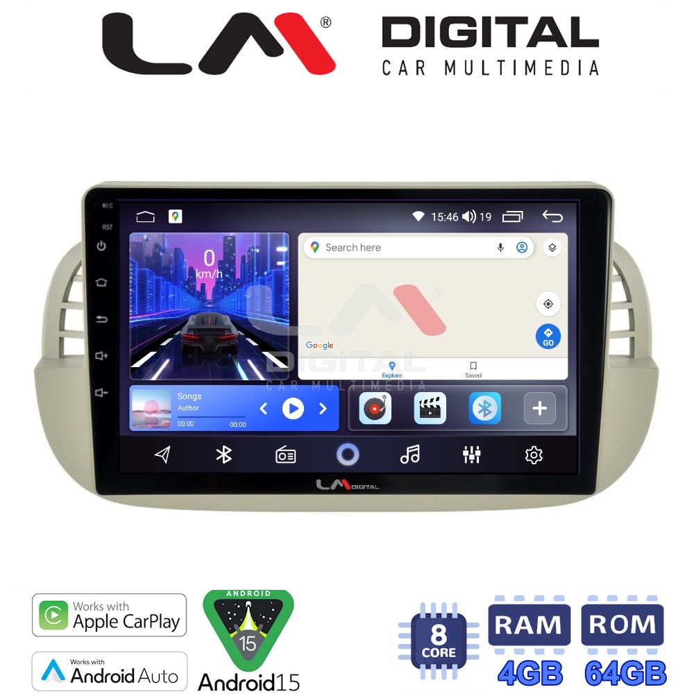 LM Digital - LM ZK8315 GPS Οθόνη OEM Multimedia Αυτοκινήτου για Fiat 500 2007 > 2016 (CarPlay/AndroidAuto/BT/GPS/WIFI)