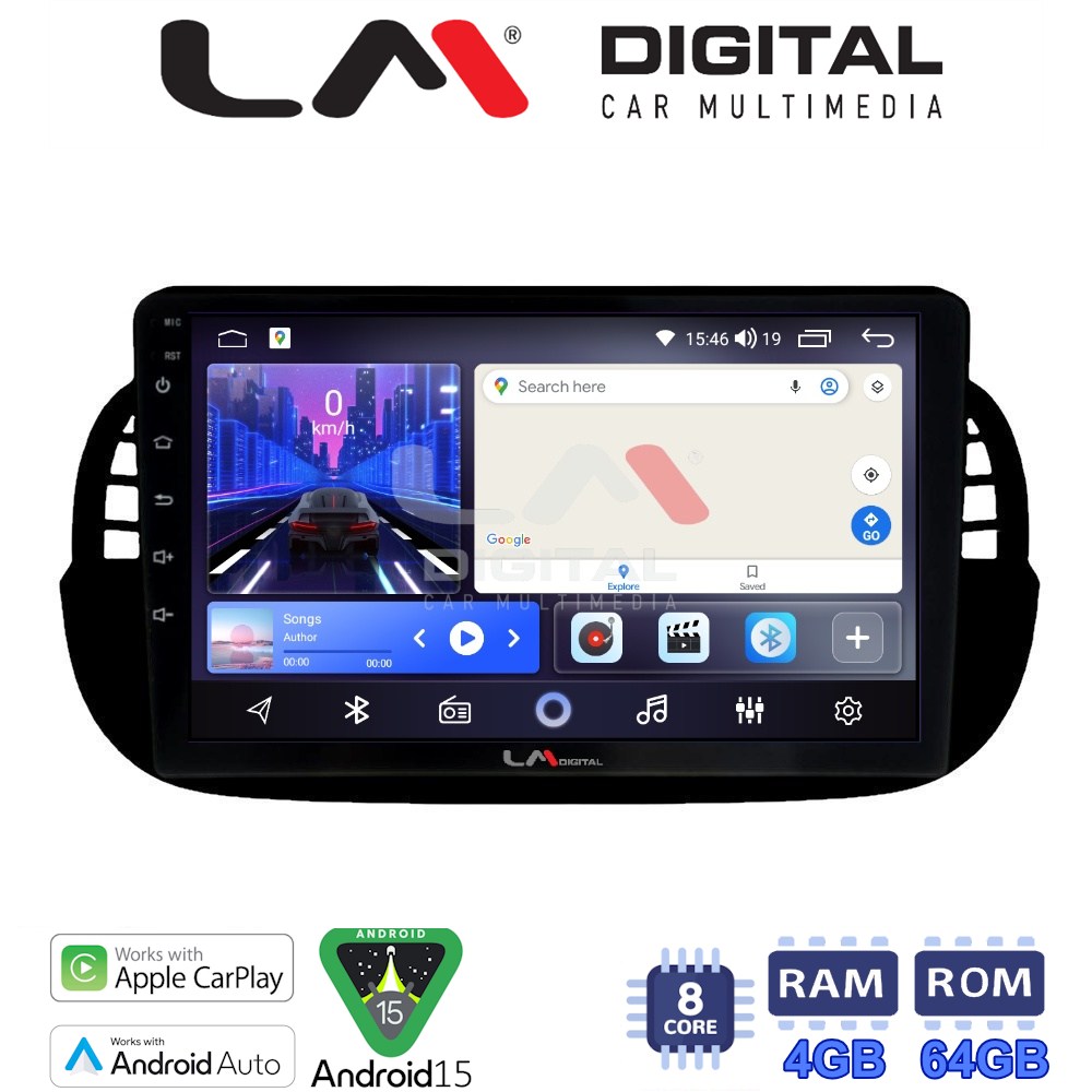 LM Digital - LM ZK8315B GPS Οθόνη OEM Multimedia Αυτοκινήτου για Fiat 500 2007 > 2016 (CarPlay/AndroidAuto/BT/GPS/WIFI)