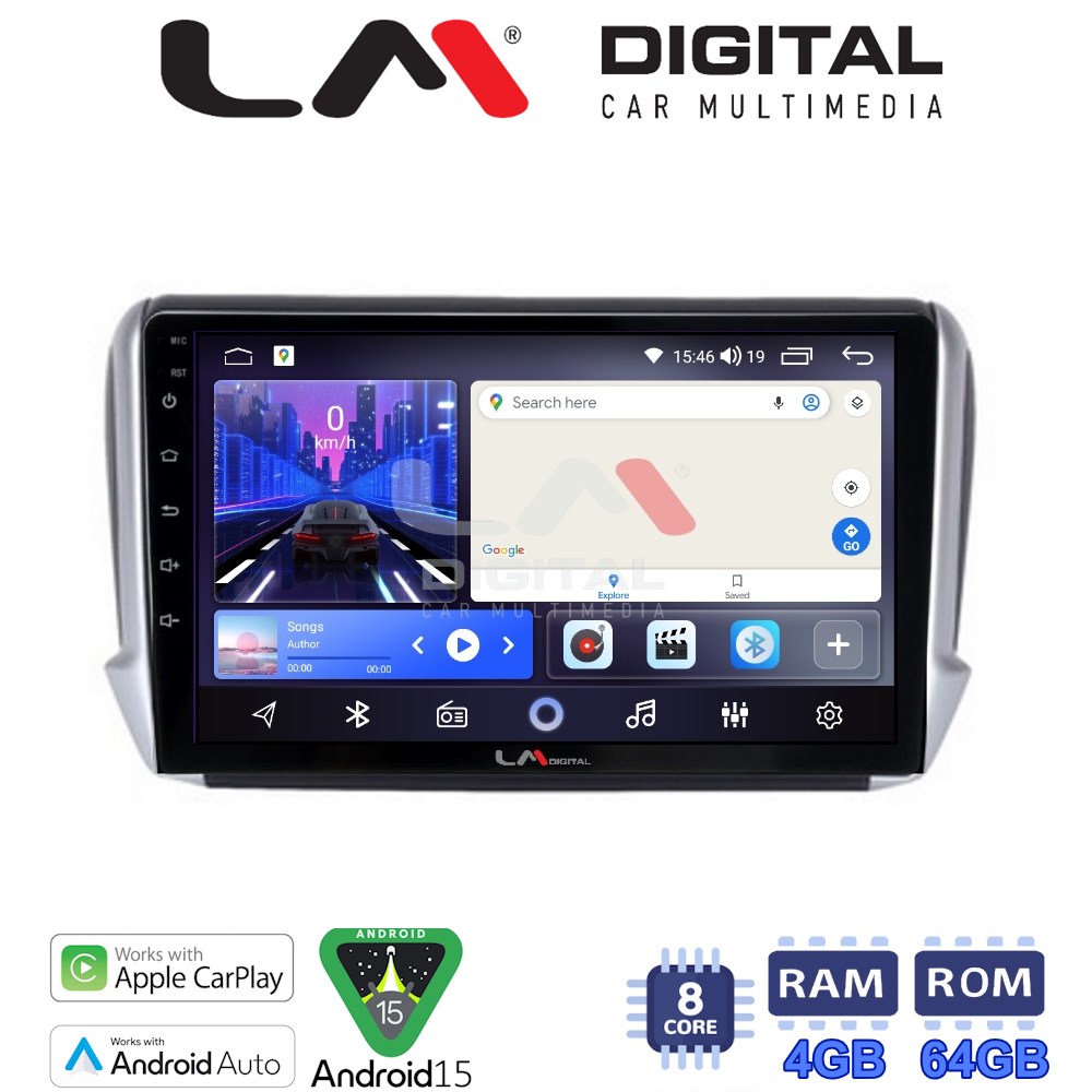 LM Digital - LM ZK8374 GPS Οθόνη OEM Multimedia Αυτοκινήτου για PEUGEOT 208-2008 2012>  (CarPlay/AndroidAuto/BT/GPS/WIFI)