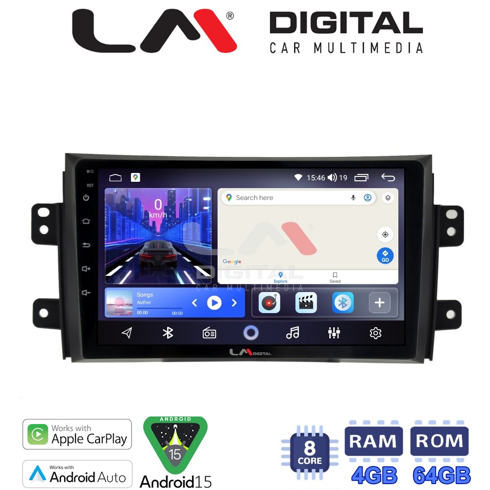 LM Digital - LM ZK8446 GPS Οθόνη OEM Multimedia Αυτοκινήτου για FIAT SEDICI & SUZUKI SX4 2005-2013 (CarPlay/AndroidAuto/BT/GPS/WIFI)