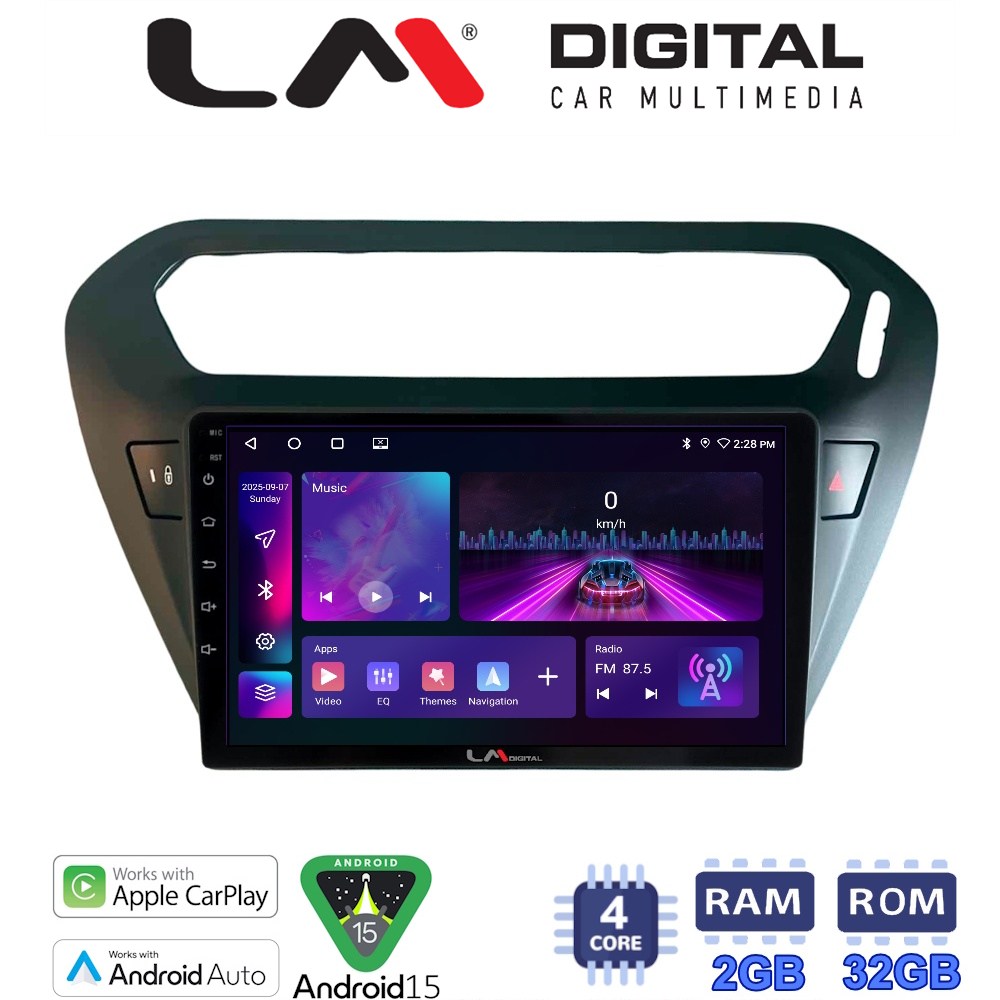 Οθόνη Multimedia LM Digital ZA4294B GPS Με Apple CarPlay / Android Auto / BT / GPS / WIFI / GPRS Για CITROEN ELYSEE 2013+ / PEUGEOT 301 2013+