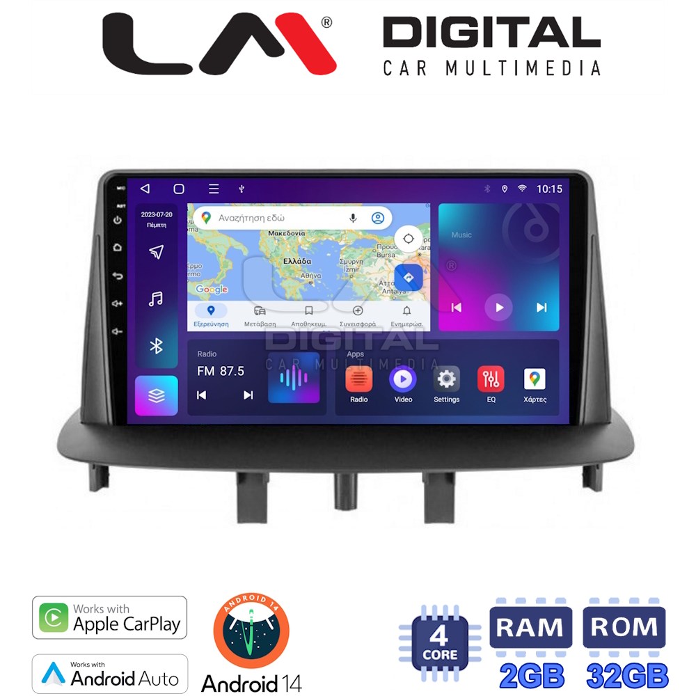 Οθόνη Multimedia LM Digital ZN4145 GPS Με Apple CarPlay / Android Auto / BT / GPS / WiFi / GPRS Για RENAULT MEGANE 2008 - 2016