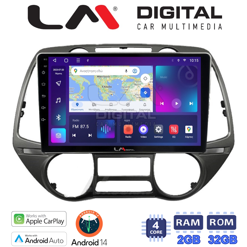 Οθόνη Multimedia LM Digital ZN4837 GPS Με Apple CarPlay / Android Auto / BT / GPS / WiFi / GPRS Για HYUNDAI i20 2008 - 2014