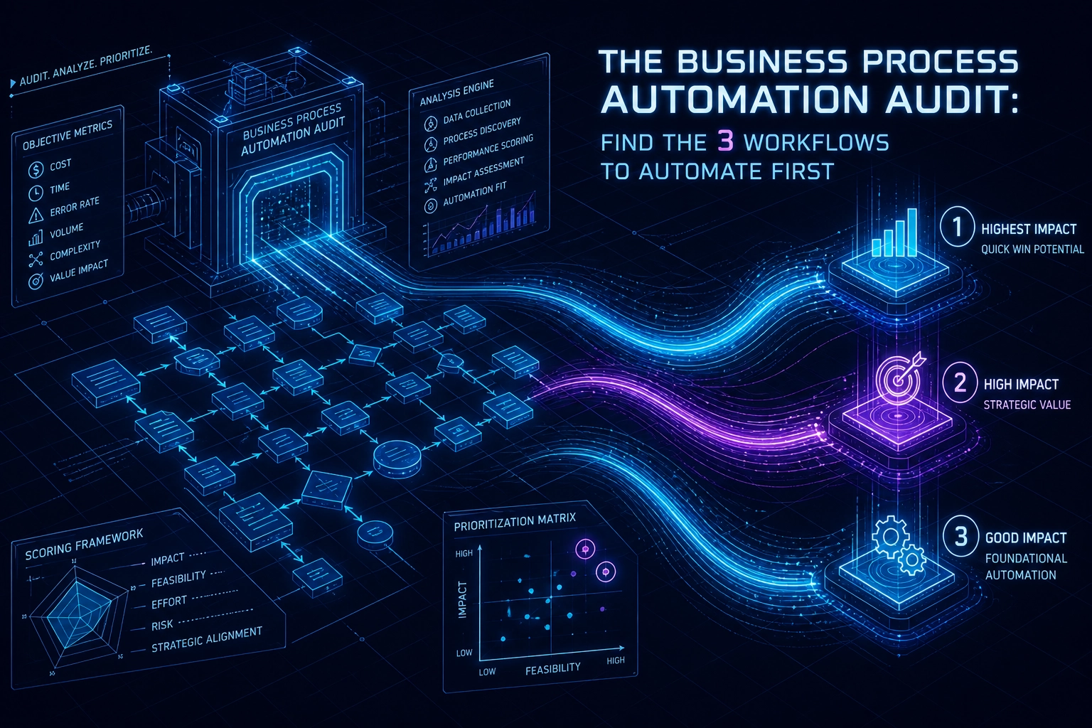 Professional header image for step-by-step guide: The Business Process Automation Audit: Find the 3 Workflo...