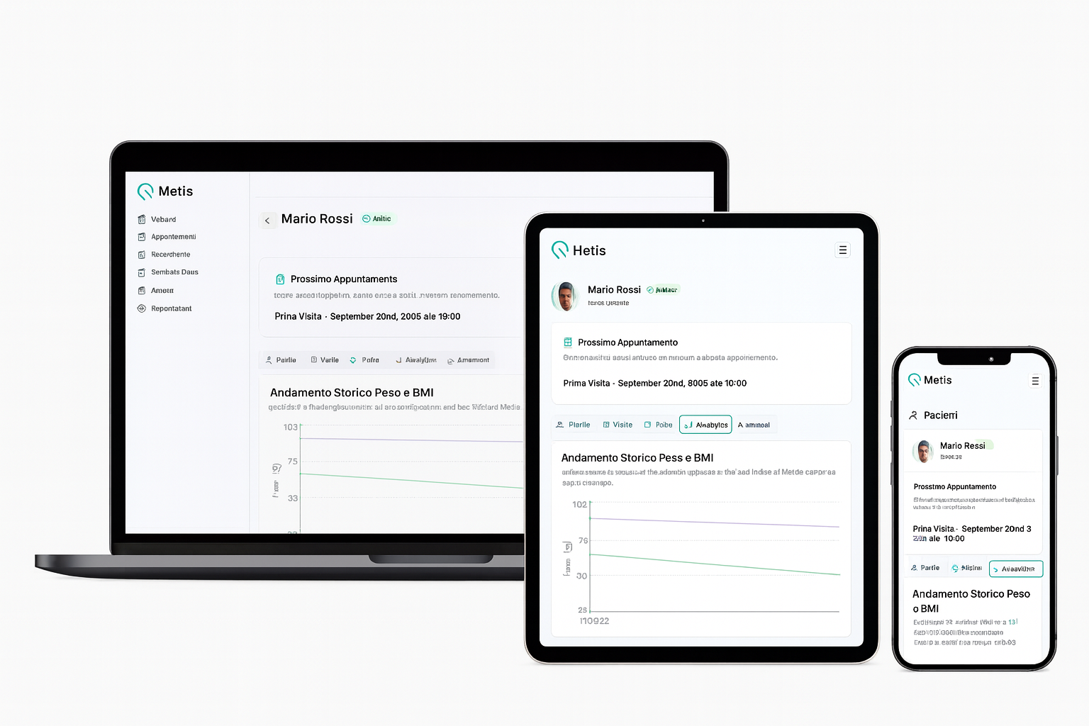 L'applicazione MetisPro mostrata su un computer, tablet e smartphone