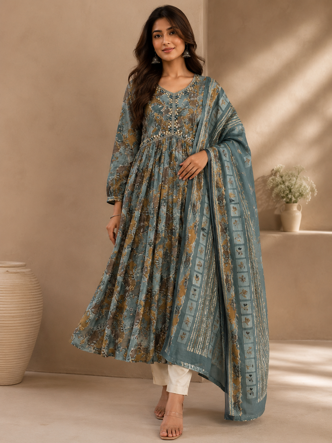 Bohemian Elegance Printed Anarkali Kurta Dupatta Set