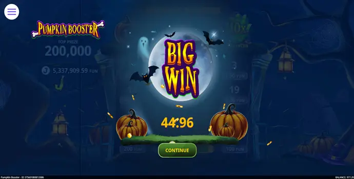 Pumpkin Booster, big win, luna llena, murciélagos, fantasma, calabazas, multiplicador x10