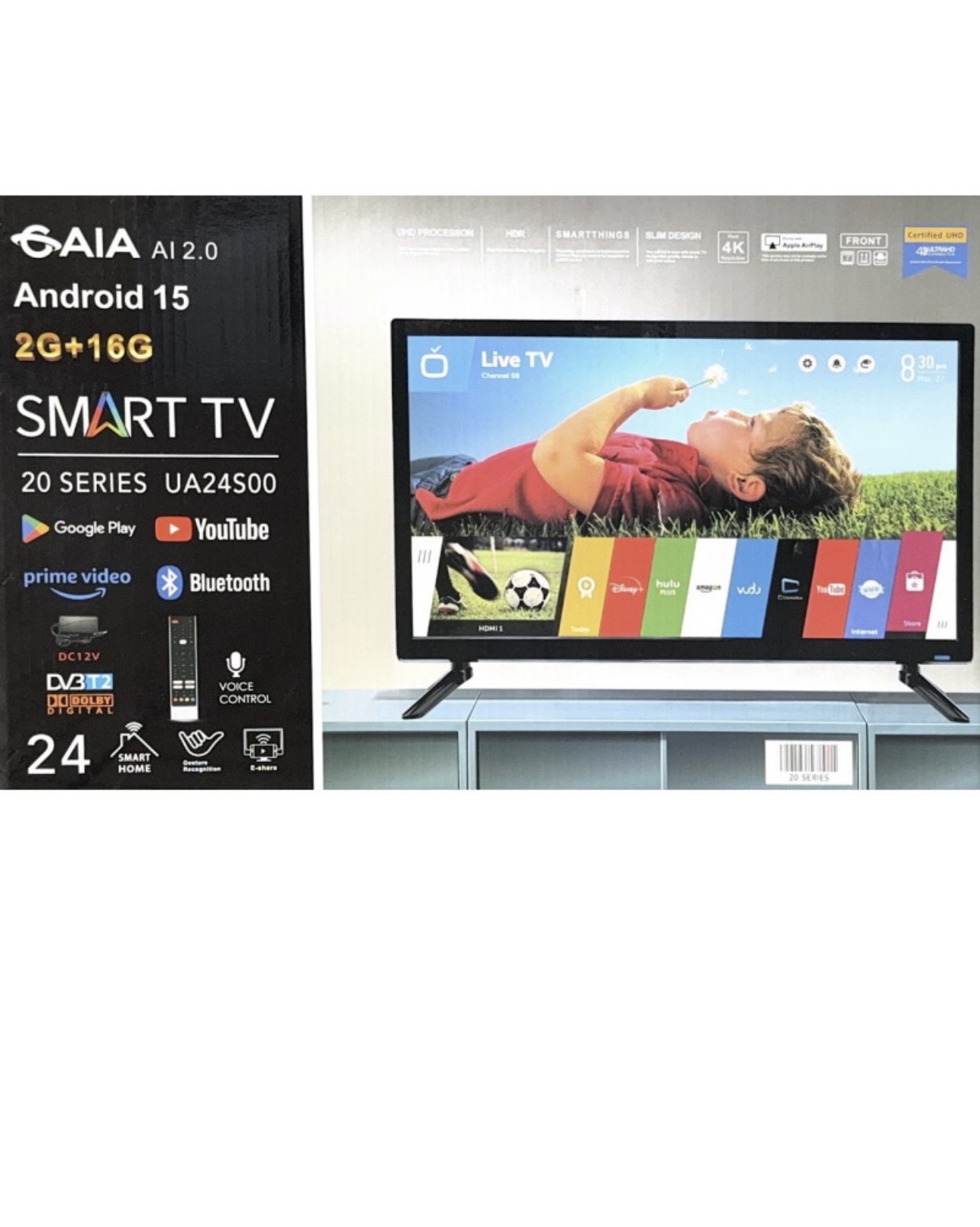 Телевізор L24 Smart+T2 Android 15+голосовий пульт DC-12V (рамка)