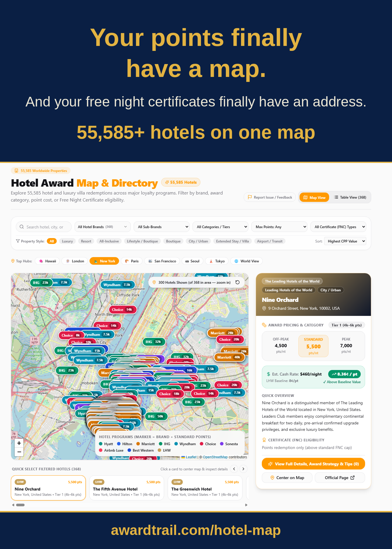 We Built a 55,585-Hotel Award Map — and It Shows Which Stays Your Free Night Certificates Actually Cover