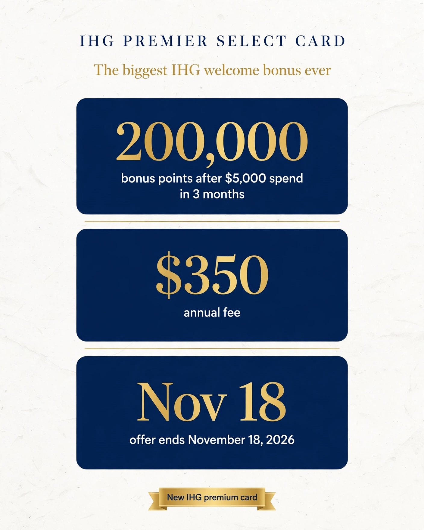 IHG Debuts $350 Premier Select Card With 200,000-Point Bonus—but the $300 in Food Credits Expire Every Quarter