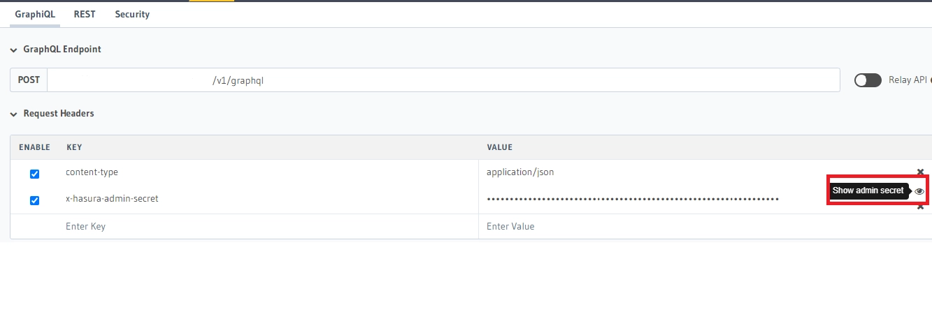Hasura IHM graphiql tab x-hasura-admin-secret