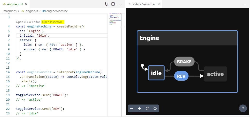 xstate visualizer for state machine in a next.js project