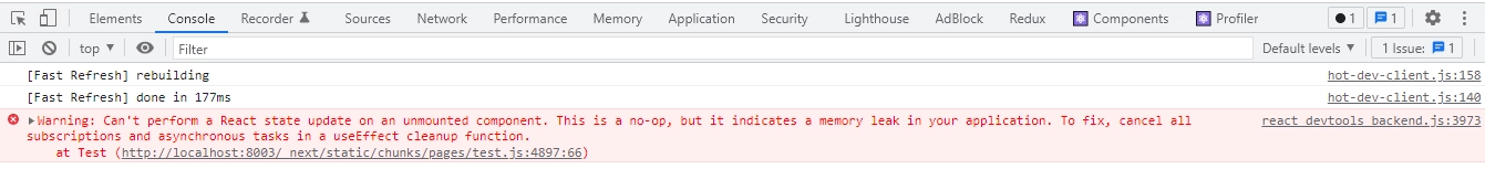 React error on updating an unmounted component ( can't perform a react state update on an unmounted component)